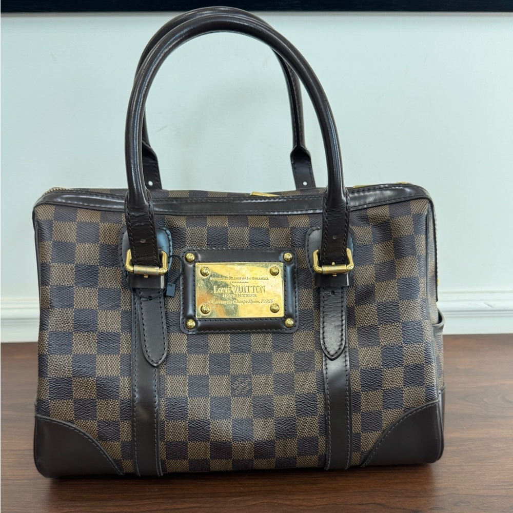 Louis Vuitton Dark Brown Damier Ebene Canvas Satchel with Gold Plaque